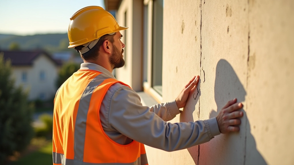 Worker installing insulation panels on an exterior building wall with protective gear