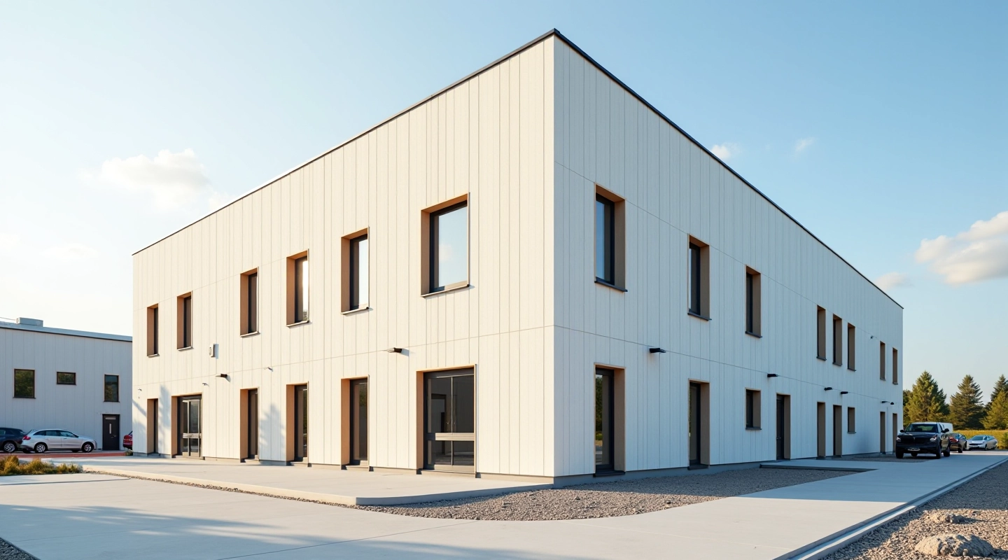Modern building exterior with thermal insulation panels installed on facade