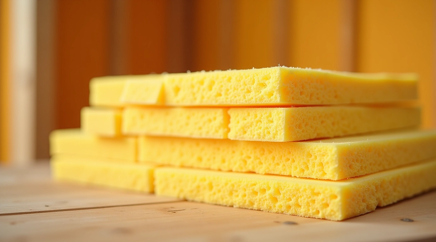 Stack of mineral wool insulation panels showing the fibrous texture and layered structure