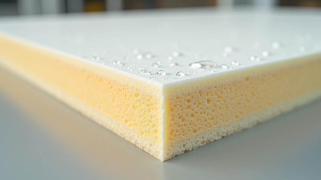 Cross-section comparison showing XPS foam panels with closed-cell structure and water droplets beading on surface