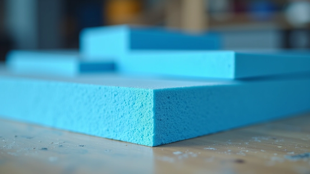 Close-up of XPS foam insulation panel showing the smooth blue surface and rigid structure